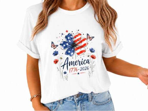 America 1776 2026 PNG USA Floral T-shirt: A Patriotic Design for Versatile Use