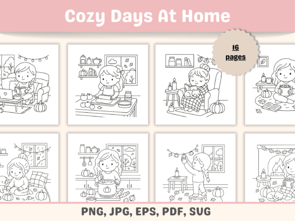 Autumn Days at Home Coloring Book Cute Design Assets