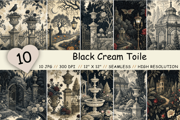 Black Cream Toile Digital Paper Pack Guide
