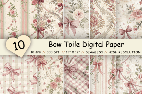 Bow Toile Digital Paper Pack: A Vintage-Inspired Design Essential