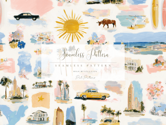 California Summer Seamless Pattern PNG: Elevating Seasonal Design Projects