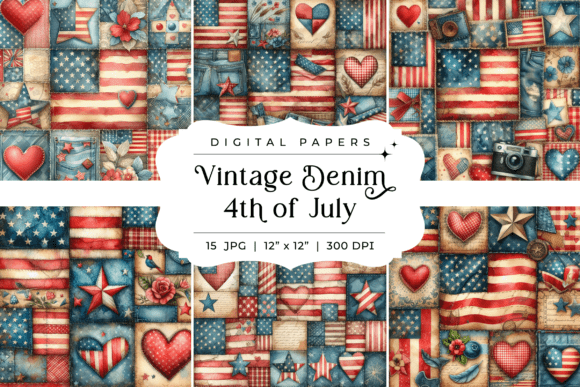 Vintage Denim 4th of July Backgrounds for Creative Projects