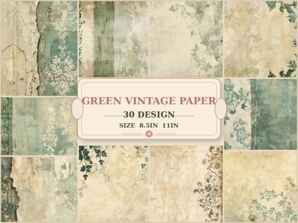 Vintage Green Grunge Digital Paper for Creative Design Projects